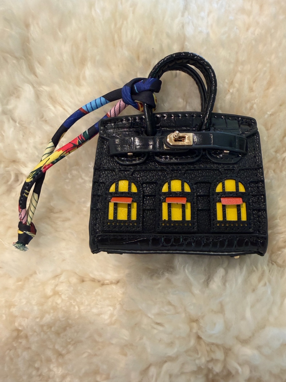 Black Mini Faubourg unbranded Birkin Bag charm with Yellow Accent Windows